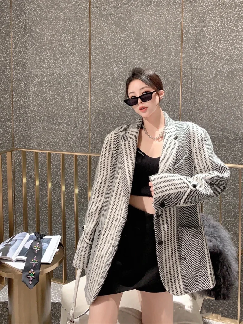 

Женский шерстяной пиджак, серый пиджак, Осень-зима 2021