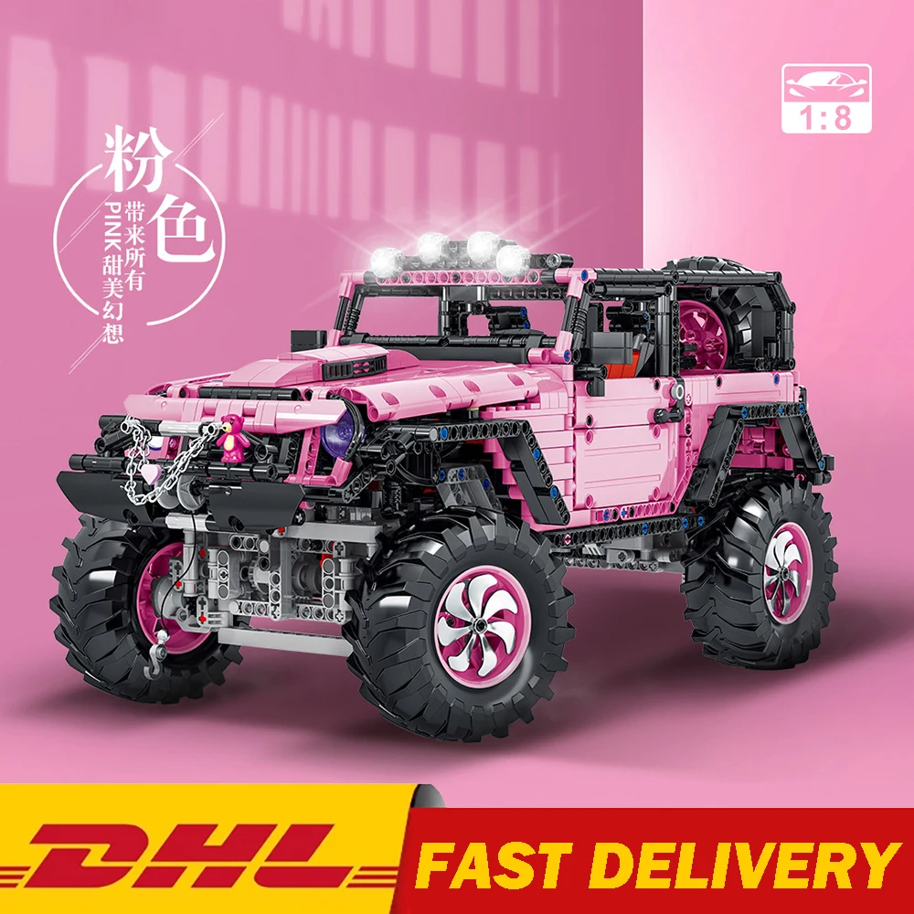 MOC Technical Car Model The 1: 8 Off Road Vehicle Car Building Block Jeeped Wrangler Rubicon Pink Car Bricks Toys Kids Gifts