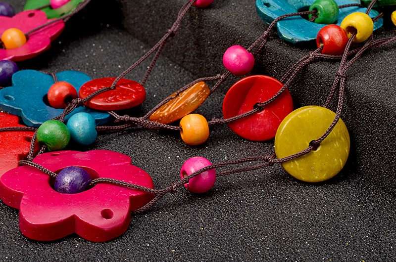 

Bohemian maxi necklace for women party jewelry multi layer wood tassel pendant statement choker flower necklace collar