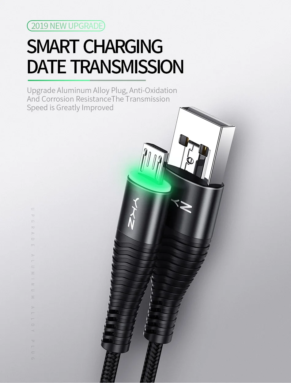 YKZ светодиодный Micro USB кабель 3A Быстрая зарядка и синхронизация данных шнур для samsung huawei Xiaomi Andriod USB Microusb Кабели для мобильных телефонов
