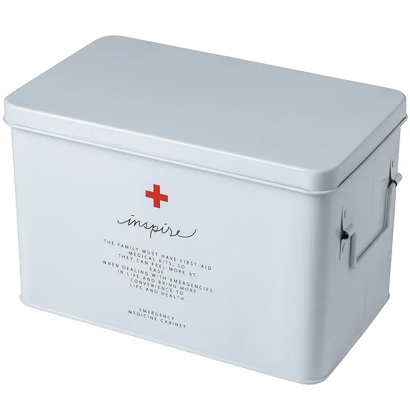 

Nordic Home Iron Medicine Storage Box Drug Organizer Family Size Size Portable Outpatient Emergency Medical Kit Storage Tools
