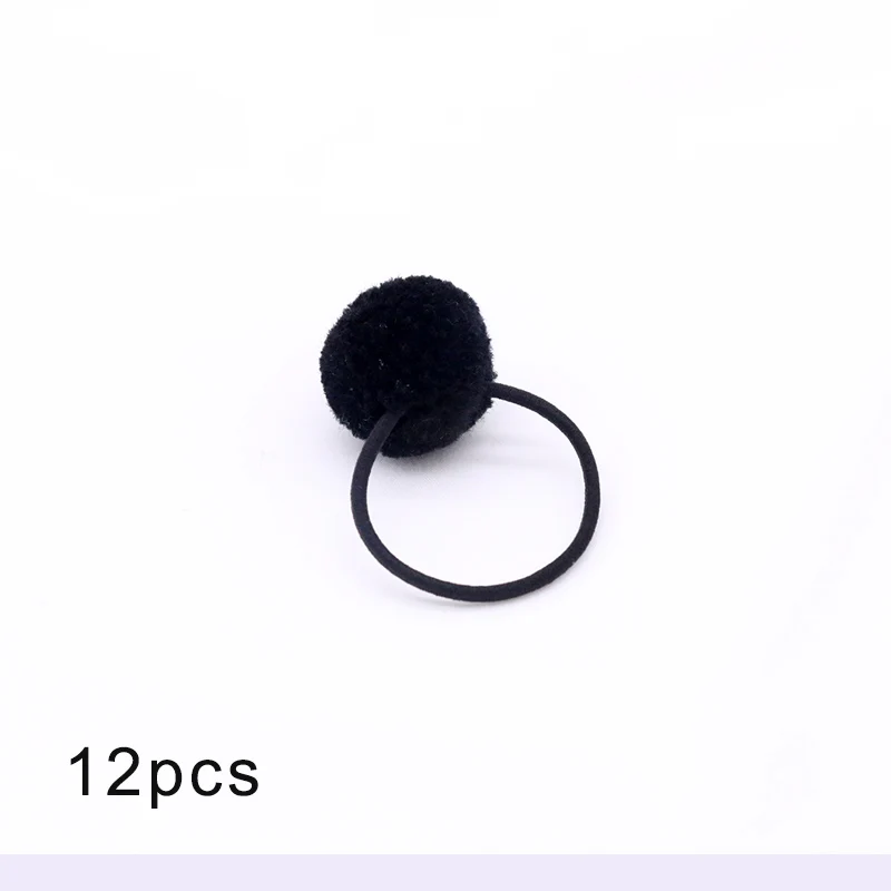black 12 шт., меховой шарик, эластичная резинка для волос для девочек, конский хвост, держатели, плюшевый шар, кольцо для волос, женский эластичный галстук для волос, аксессуары, Резиновая лента для волос - Цвет: black