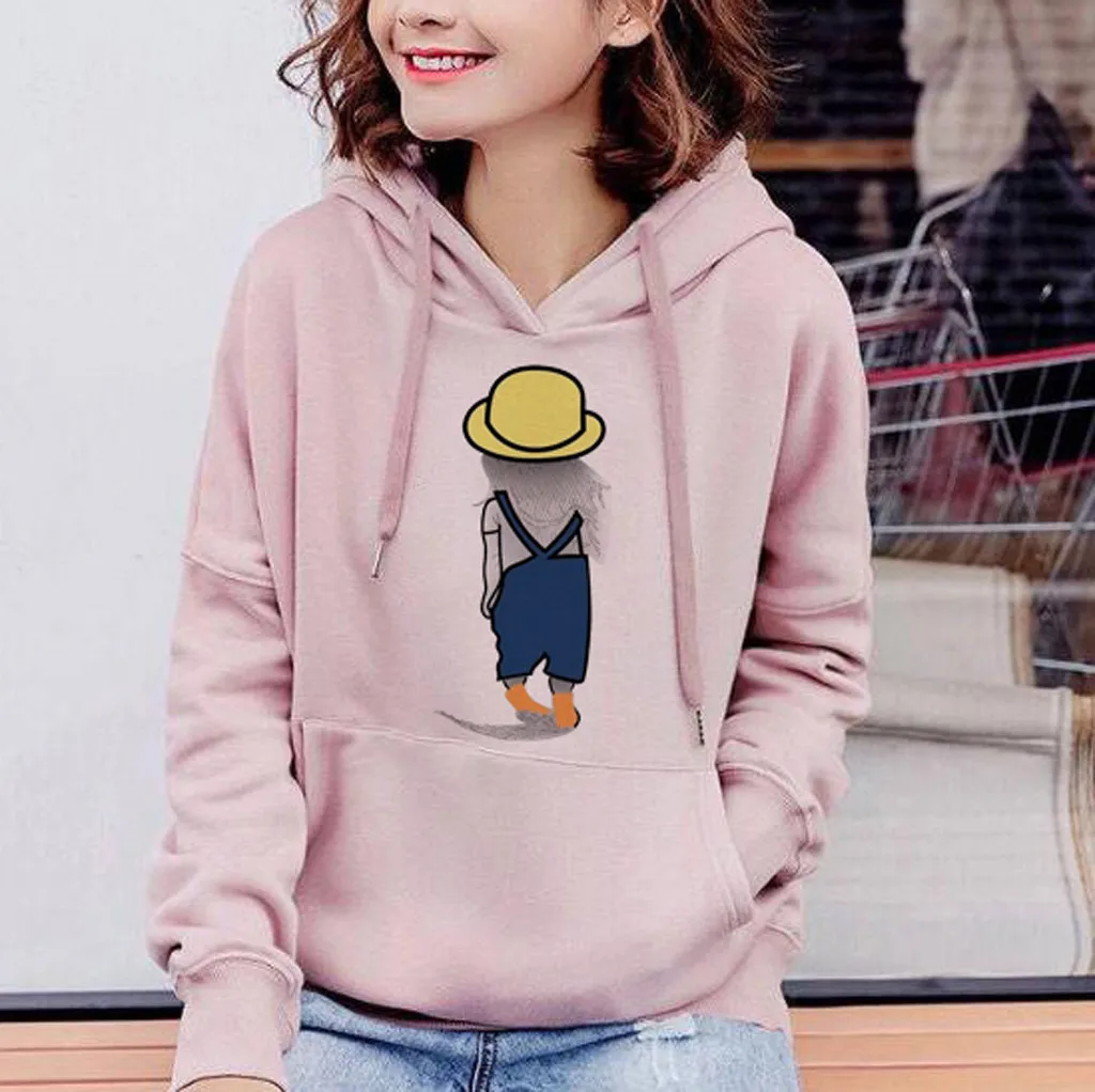 Розовый худи для женщин с буквенным принтом длинный рукав пуловер капюшоном