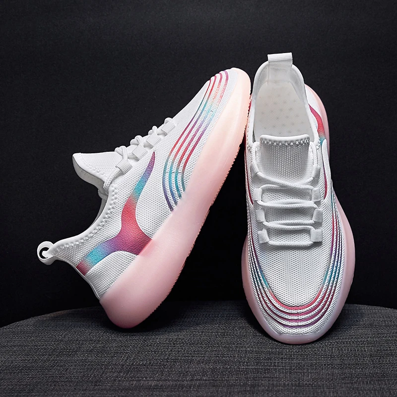 Новинка женская повседневная обувь дышащие летающие плетеные радужные туфли