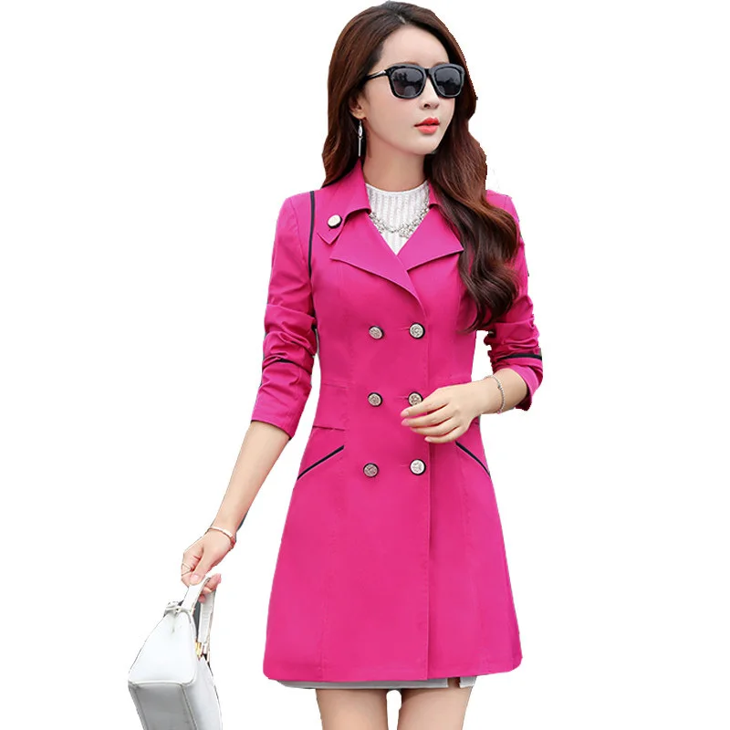 

Elegant Trench Coat Double-Breasted Women Windbreaker Korean Female Lapel Overcoats Slim Ladies Office 3XL Plus Size Outerwear