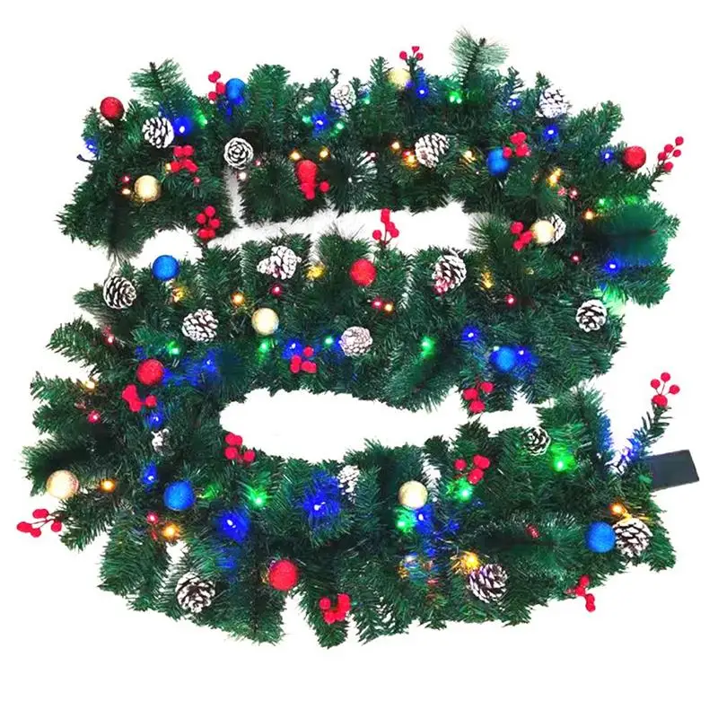 

2.7m Christmas Vines 2021 Artificial Garland Wreath Light Decoration PVC Pine Cone Rattan LED Light Christmas Decoration Props