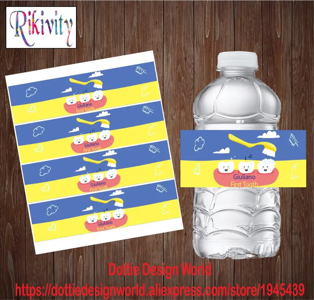 Rikivity 20 шт./лот пользовательские Первый зуб Baby Shower бутылка для воды винные