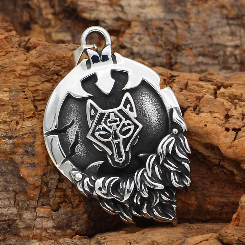 Men stainless steel Nordic viking Fenrir Wolf Rune necklace with gift bag | Украшения и аксессуары