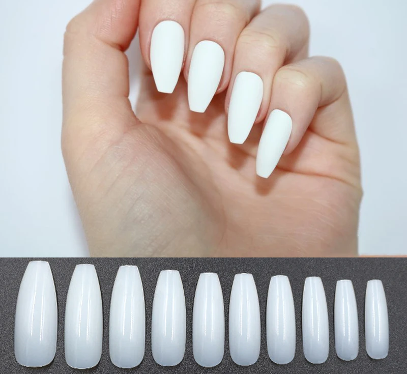 

500PCS Long Ballerina Half Nail Tip Clear Coffin False Nails ABS Artificial DIY False Fake UV Gel Nail Art Decoration Tip 10size