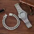 Часы и браслеты для мужчин и женщин, мужские роскошные часы со стразами, кубинская цепь, украшения, золотые мужские часы, набор, подарки для мужчин
