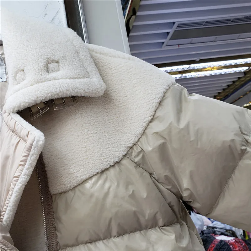 

2020 Winter New Thickened Stitching Lamb Fleece Korean Style Cotton Coat Women's Loose Fashion Warm Cotton-Padded Parka