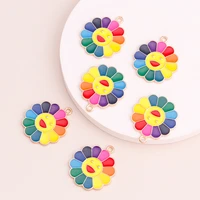 10pcs 28x28mm alloy enamel sun flowers charms for jewelry making cartoon necklaces crafting children earrings colorful bracelets