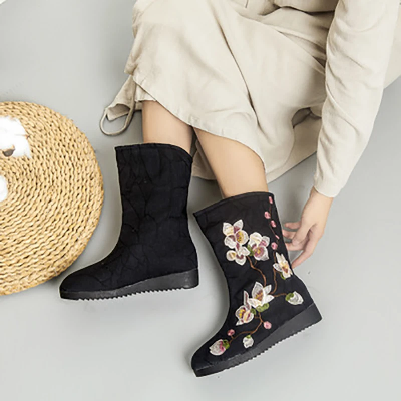 GRITION/женские ботинки зимние детские Ципао в китайском Styal вышивка плюс бархат