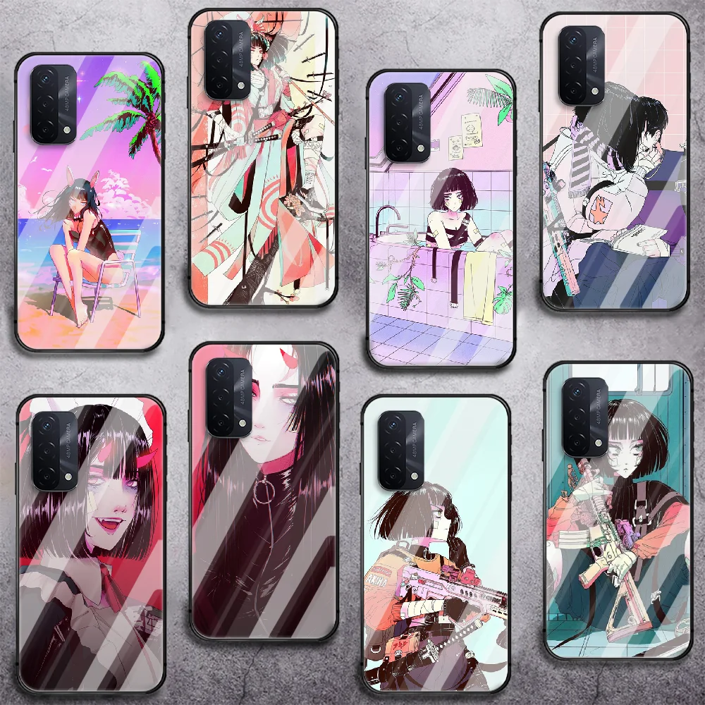 

Anime Armed cool girl Phone Tempered Glass Case Cover For oppo realme find a x c xt gt 2 53 3 6 7 50 11 i Pro 4g 5g Black Etui