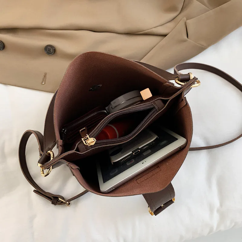 

Famous Brand Simple Solid Color Bucket Bags for Women 2020 New Hot Sale Crossbody Bag Female High Quality Leather Shoulder Bag