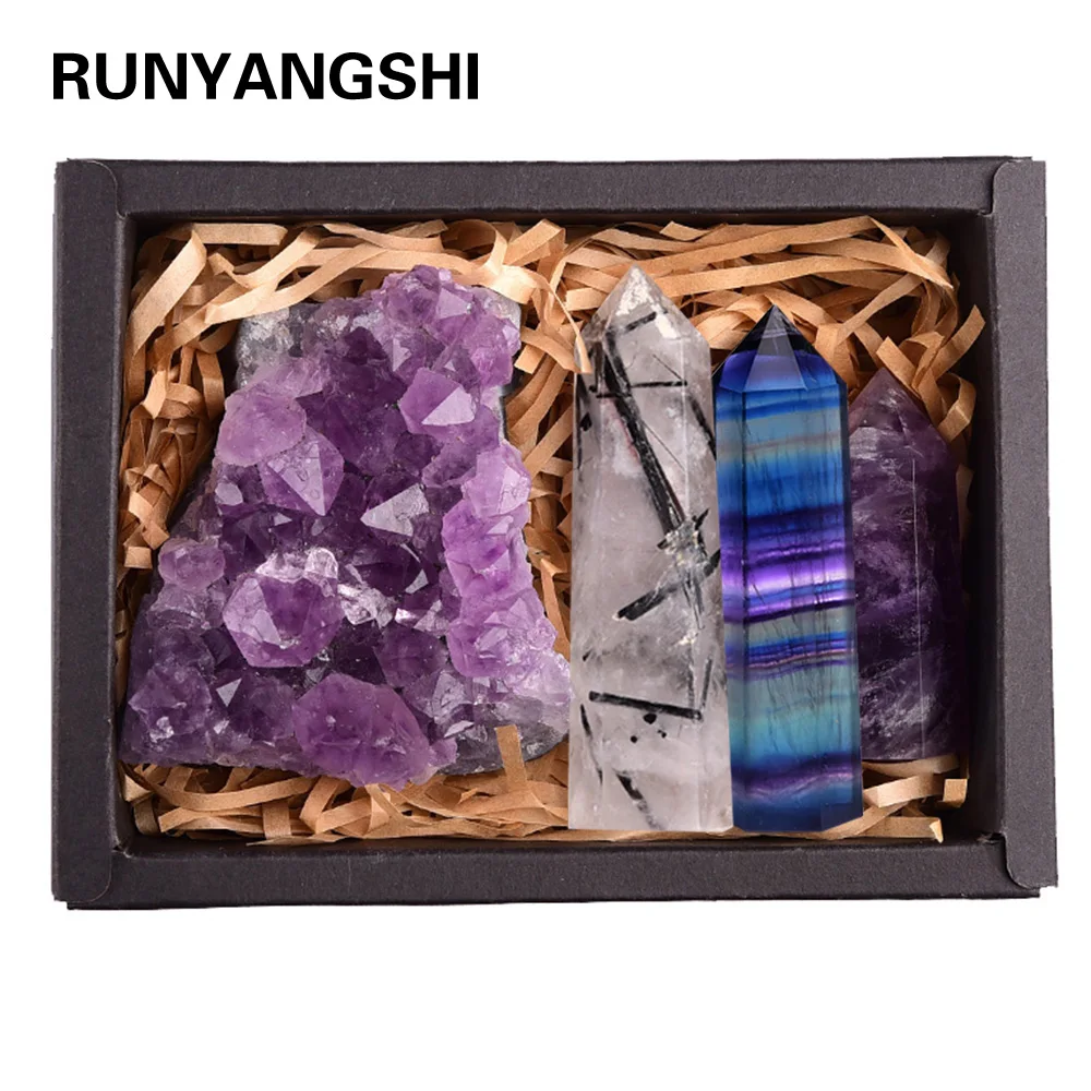 1 комплект флюоритовая Радуга из натурального кристалла аметист кварц