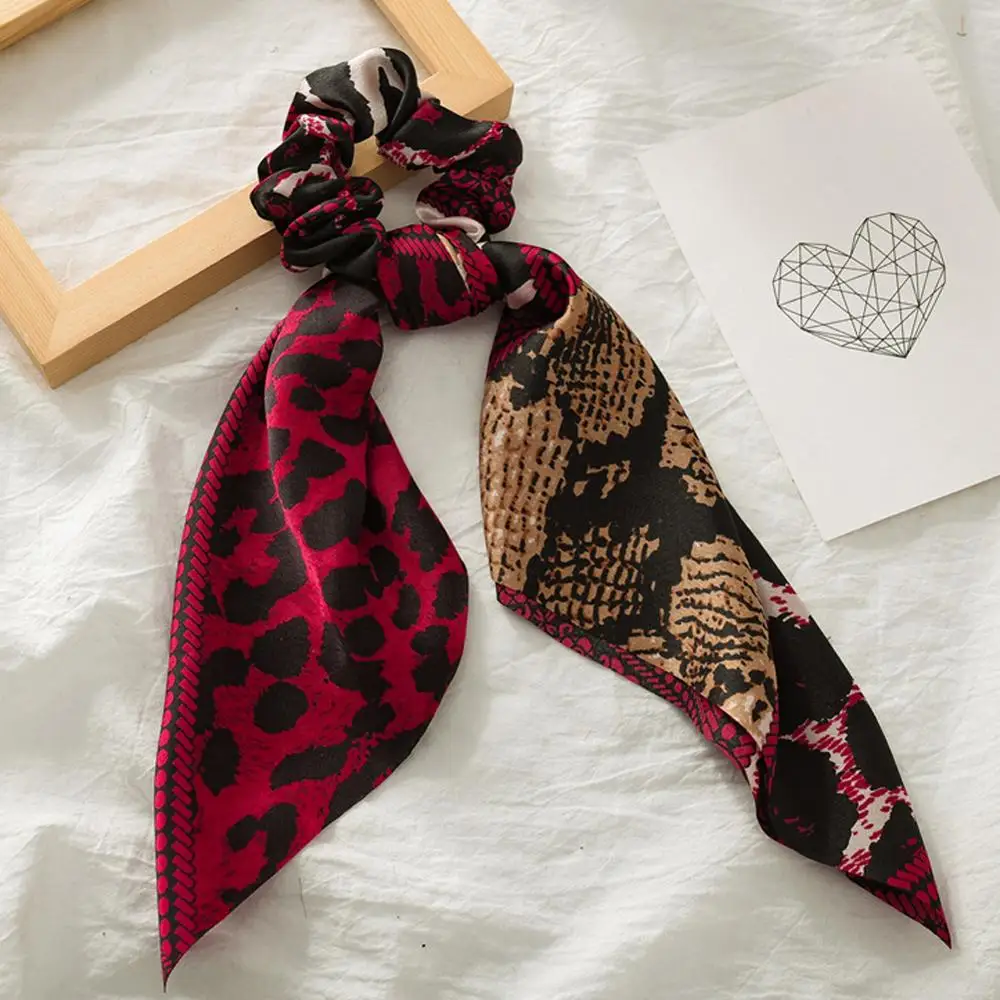 Озерный синий Женский шарф для волос с леопардовым принтом, эластичная лента для волос в богемном стиле, бант для волос, резиновые веревки, аксессуары для волос для девочек - Цвет: Озерный синий