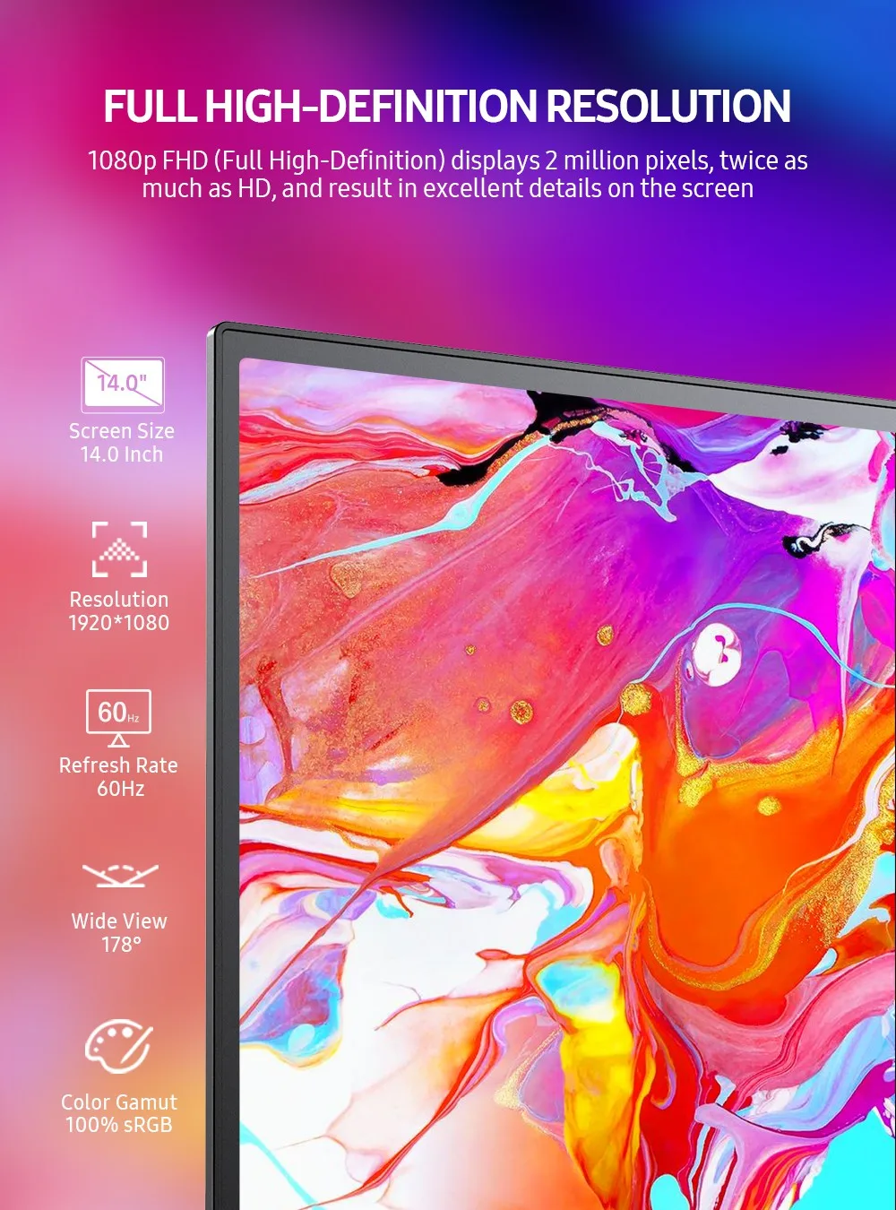 uperfect 14 дюймовый fhd портативный мон