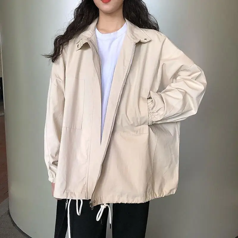 

Trench Women Spring Solid BF Oversize Loose Fashion Casual Korean Style Harajuku Windbreaker Ins All-match Womens Coats