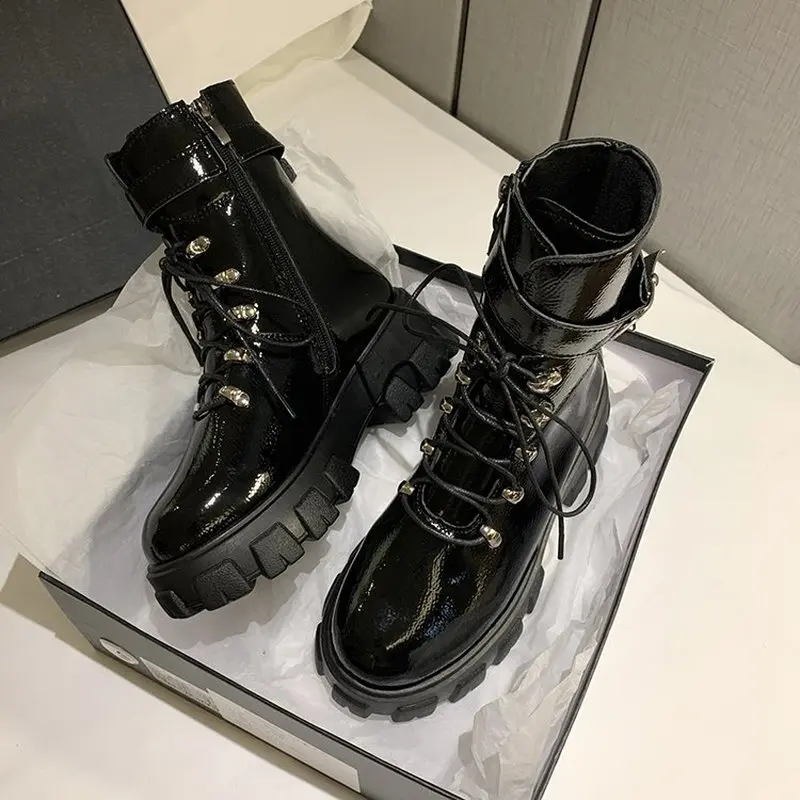 2019 ботинки женская обувь из лакированной кожи зимние женские повседневные