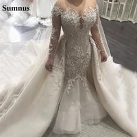exquisite lace mermaid wedding dress with overskirt sexy backless detachable train bridal gowns robe de mariee plus size