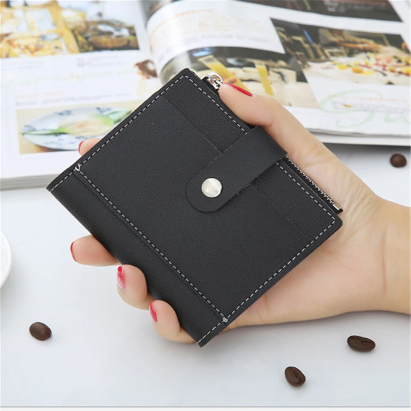 Женский кошелек из искусственной кожи с застежкой маленький и тонкий карманом