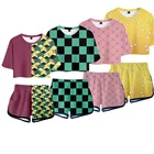 Костюм женский Demon Slayer Kimetsu no Yaiba, костюм с топом и шортами, спортивный костюм, костюм камадо незуко для косплея, шорты для бега, рубашка, комплект для девочек