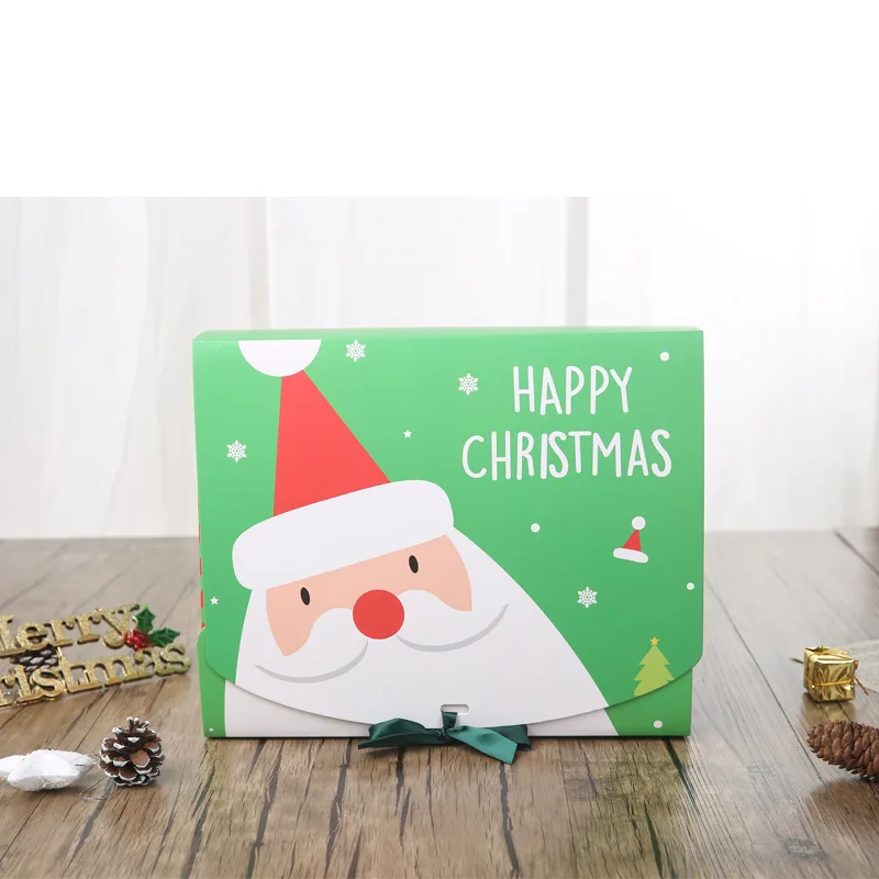 Green Box LBSISI Life Рождественская подарочная коробка бумажная Санта-Клаус Конфета в виде снеговика печенья звезды Рождественский мешок пакет коробки с лентой - Цвет: Green Box