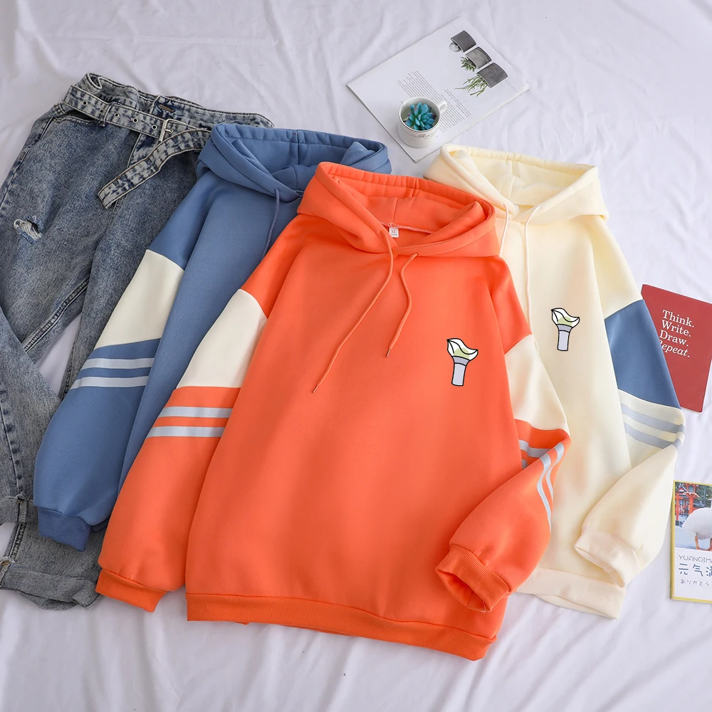 

Got7 Kpop Hoodies Autumn Winter Fleece Casual Korean Spell Color Patchwork Sweatshirts Women Loose Harajuku Fans Support Clothes