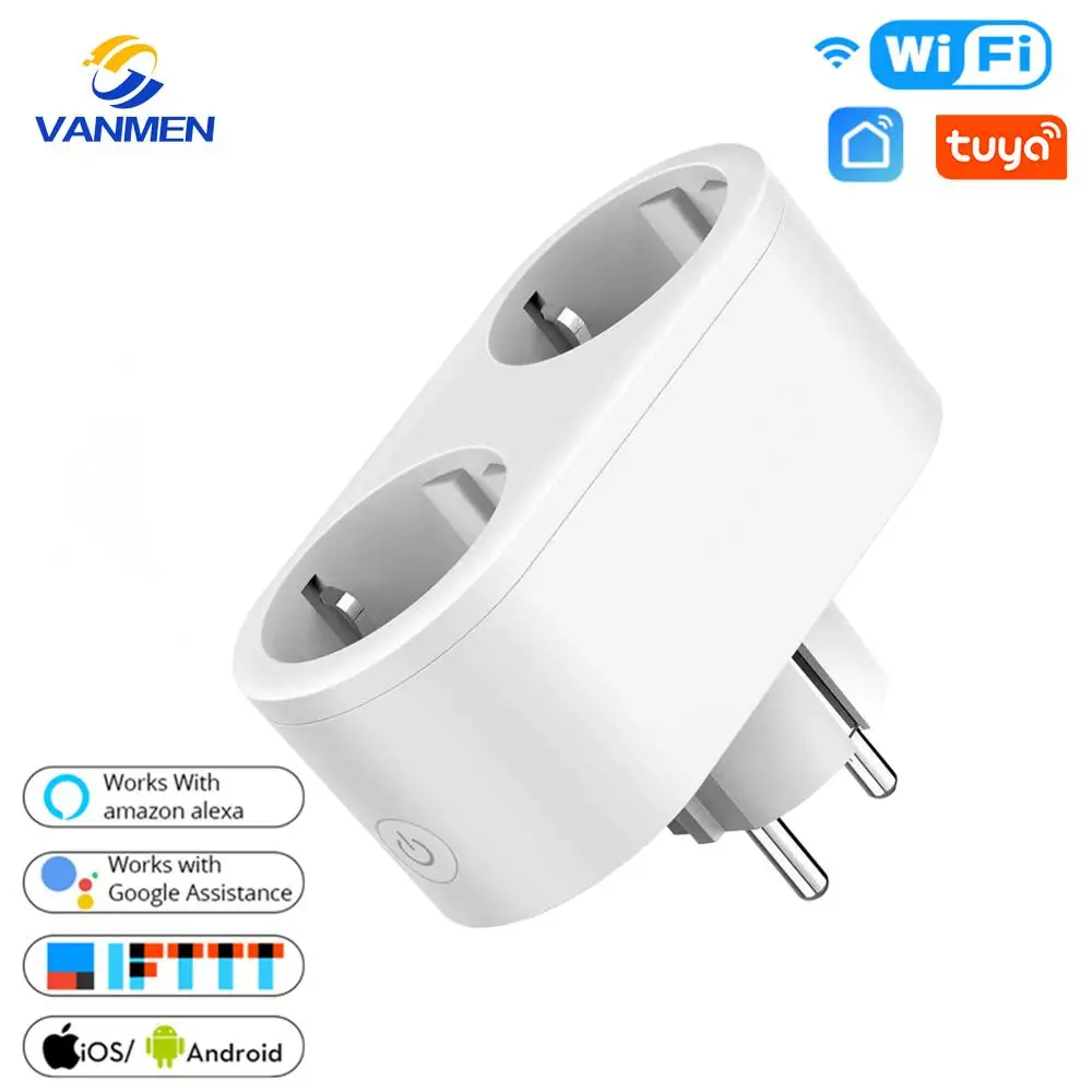 Умная розетка Wi Fi Tuya 16A с двумя выходами штепсельная вилка европейского стандарта