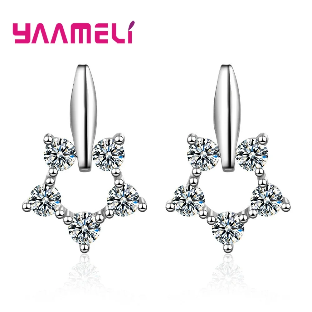 

Luxury Female Stud Earrings Fashion Star Pendant 925 Sterling Silver Austria Crystal Pendientes Women Brincos Piercing Jewelry