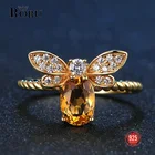 100% 925 Серебряное кольцо натуральный Аметрин камня Ювелирные изделия 18K позолоченные кольца с драгоценными камнями модные маленькие кольцо пчела для женщин