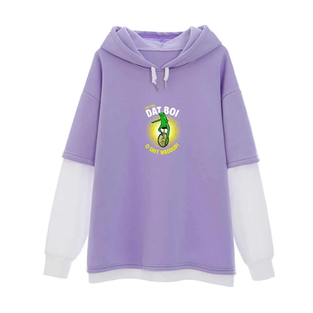 

Fake Two-piece Kawaii Clothes Frog Oversized Hoodie Purple Long Sleeve Top Sweatshirt Women Loose Harajuku Streetwear Clothes
