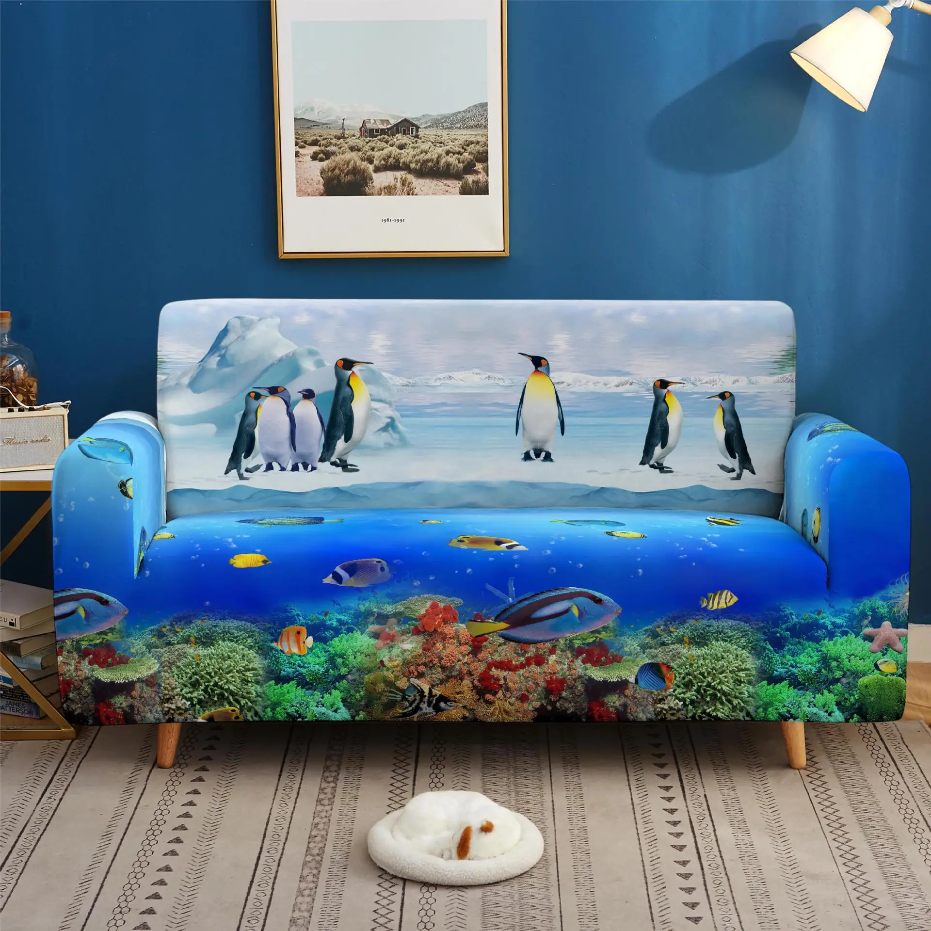 

Underwater World Fish Sofa Cover Living Room Settee Cover Furniture Protector Stretch All Cover Slipcovers Armchair Couch Cover
