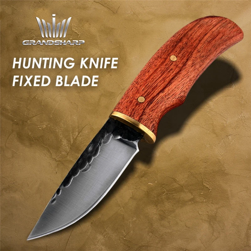 Охотничий нож ручной ковки с фиксированным лезвием из высокоуглеродистой стали