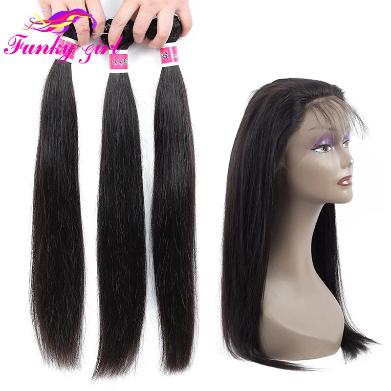 Прикольная девушка 360 кружевная передняя часть с пряди Перуанская прямая