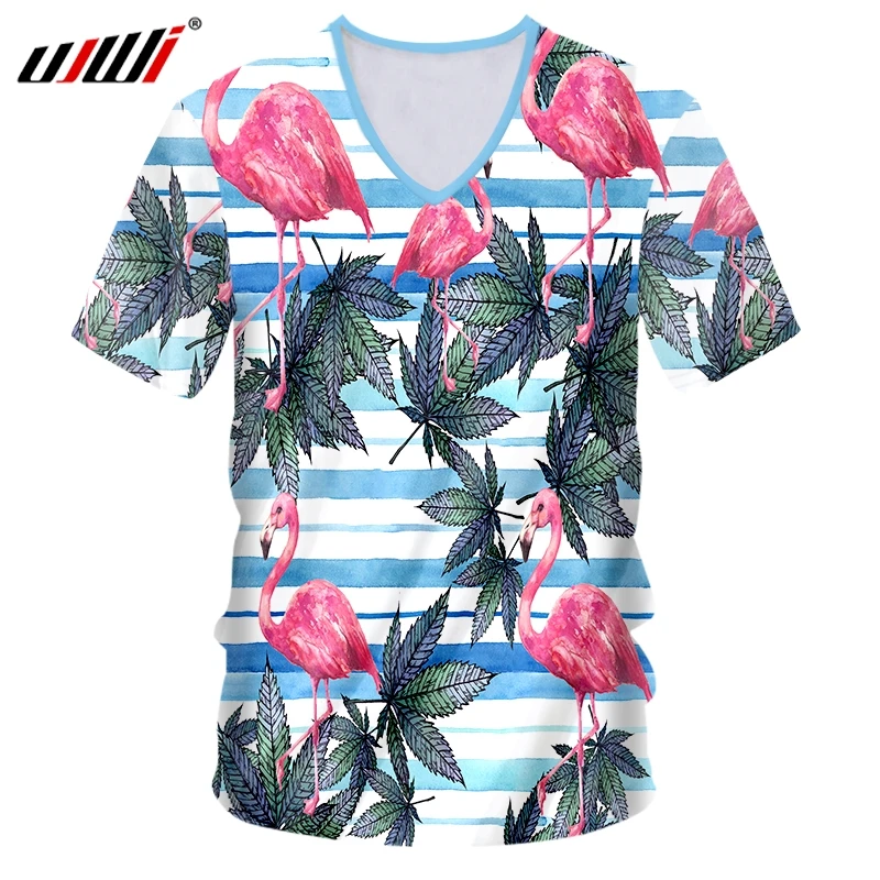 Футболка UJWI мужская с 3D принтом листьев и журавлей рубашка из спандекса V