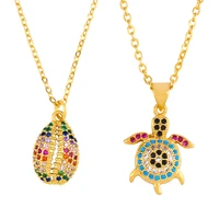 fashion rainbow zircon shell necklace for women marine life turtle pendant choker cubic zirconia bohemian statement jewelry gift