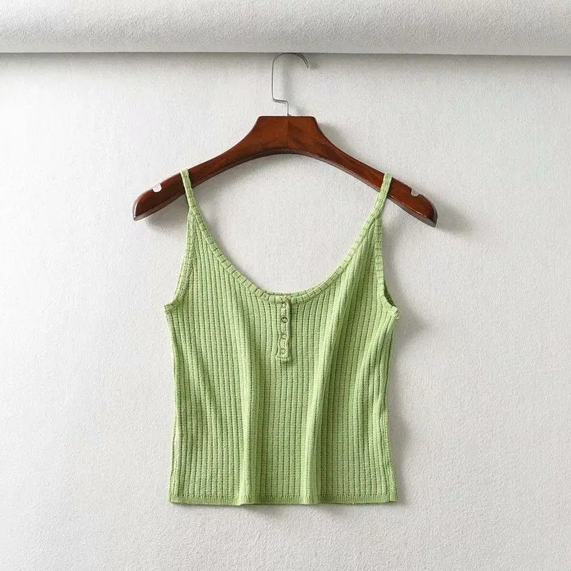 

2021 Summer Womens Skinny Knit Camis Ladies All-Match Camisole Button New Stylish Five Colos Sexy Sleeveless Cropped Camisole