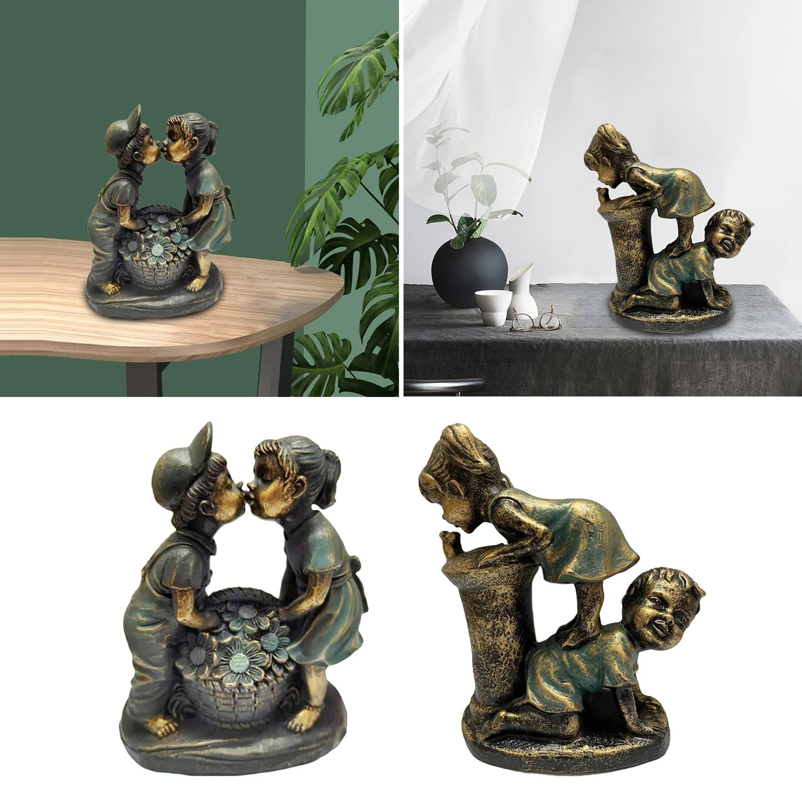 

Glowing Playing Children Garden Statue Resin Boy & Girl Sculpture Ornament