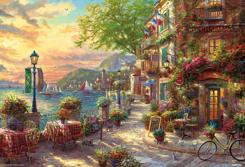 

14/18/22/25CT Lakeside Cafe scenery high quality Art Needlework 14CT Canvas Unprinted Handmade Embroidery Cross Stitch Kits