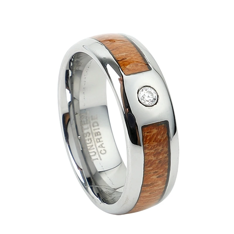 

Wholesale Koa wood tungsten carbide jewelry hand finger rings for men with zircon stone