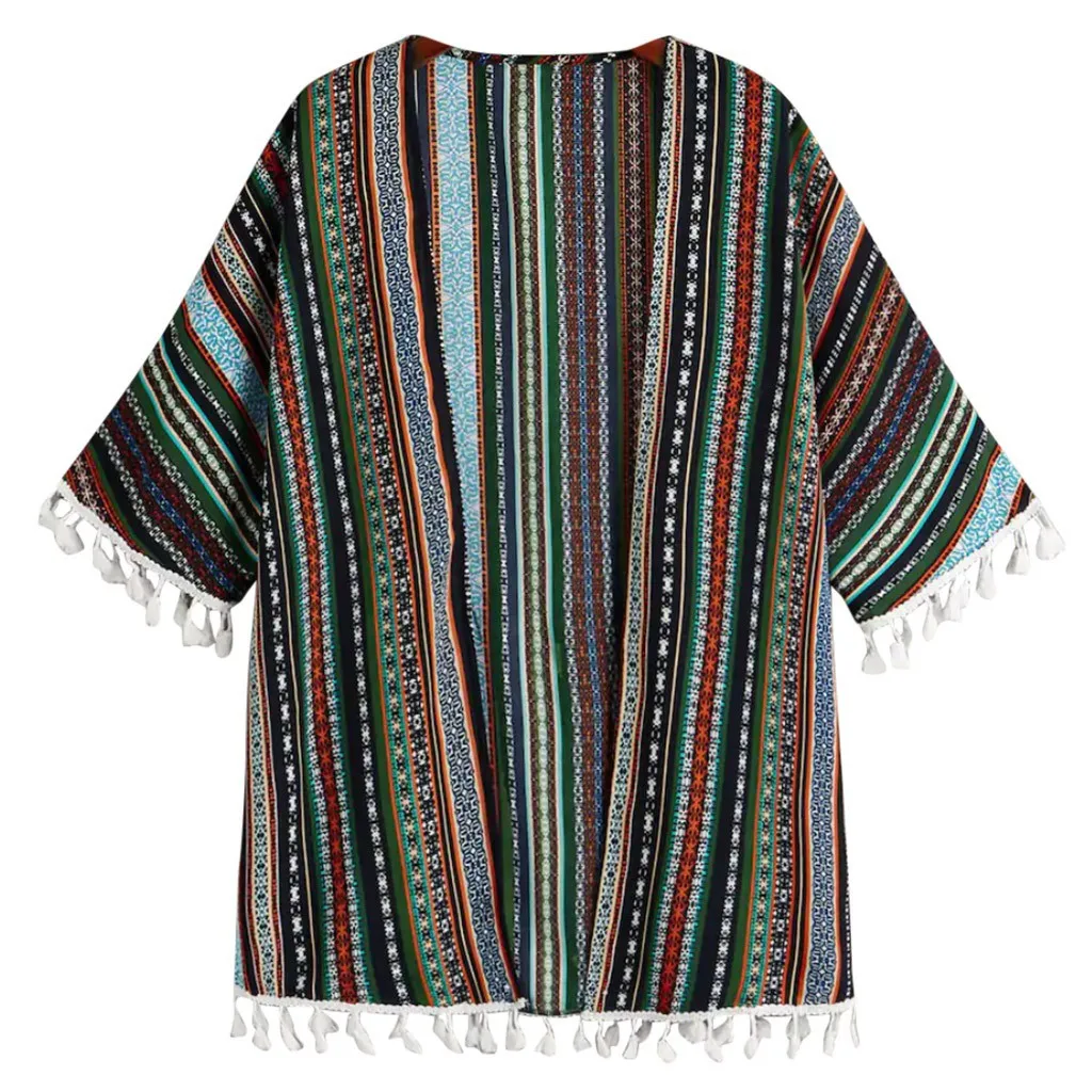 JAYCOSIN женская блузка с кисточками богемная коротким рукавом Свободное пальто