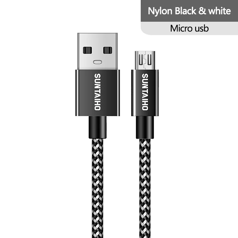 Suntaiho usb кабель micro usb cable провод для зарядки micro usb кабель для зарядки микро usb Зарядное устройство адаптер 2.4A шнур для зарядки телефона для samsung xiaomi LG huawei Meizu нейлоновый плетеный - Цвет: Black white