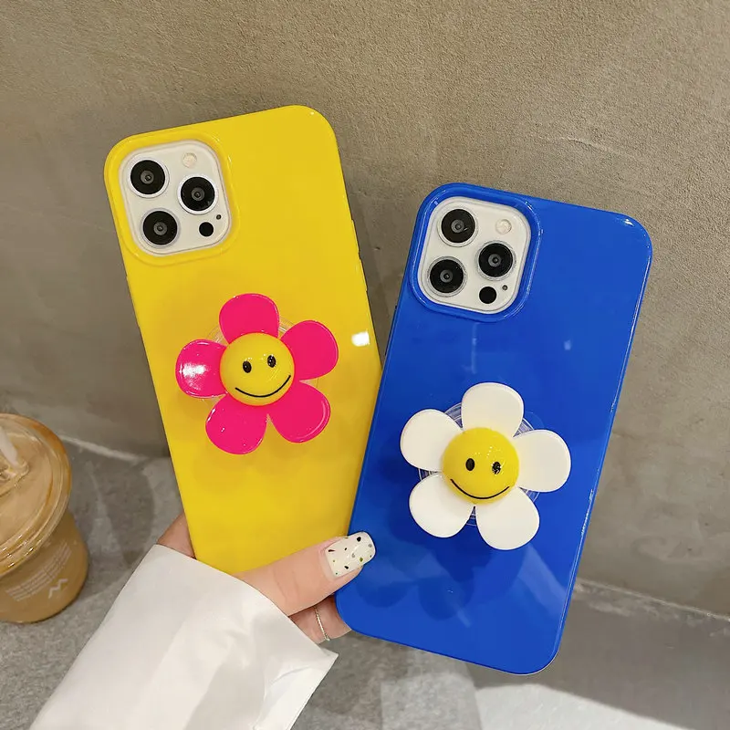 

Korean INS Candy Color Flowers Expression Stand Phone Case For iPhone 12 Mini 11 Pro XS Max XR X 7 8 Plus 2020 SE Back Cover