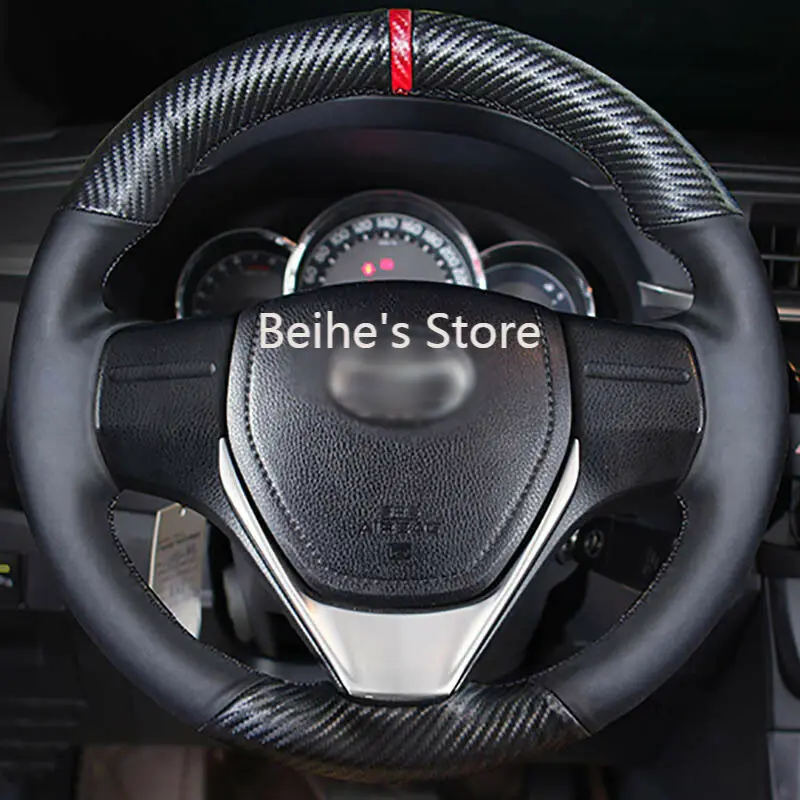 

Hand sewing Leather Carbon Fiber Steering Wheel Cover For Toyota RAV4 Corolla