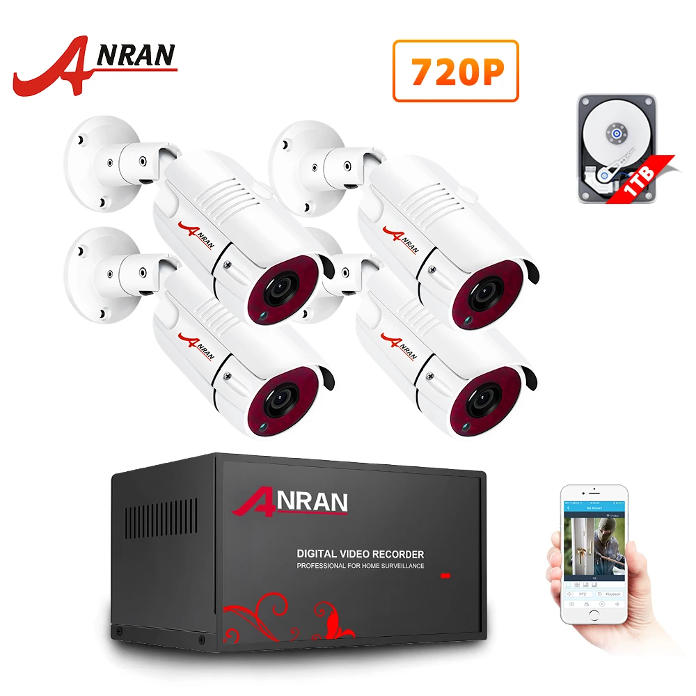 4 X 720P Camera ANRAN AHD 4CH DVR CCTV комплект системы безопасности 1080P ИК ночного видения наружная AHD камера система аналоговая HD система видеонаблюдения - Цвет: 4 X 720P Camera