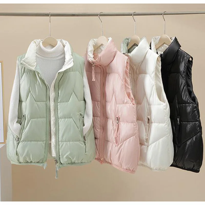 

Женский жилет из хлопка с перьями, Свободный жилет с воротником-стойкой в Корейском стиле на осень и зиму, новинка 2021, плотное пальто