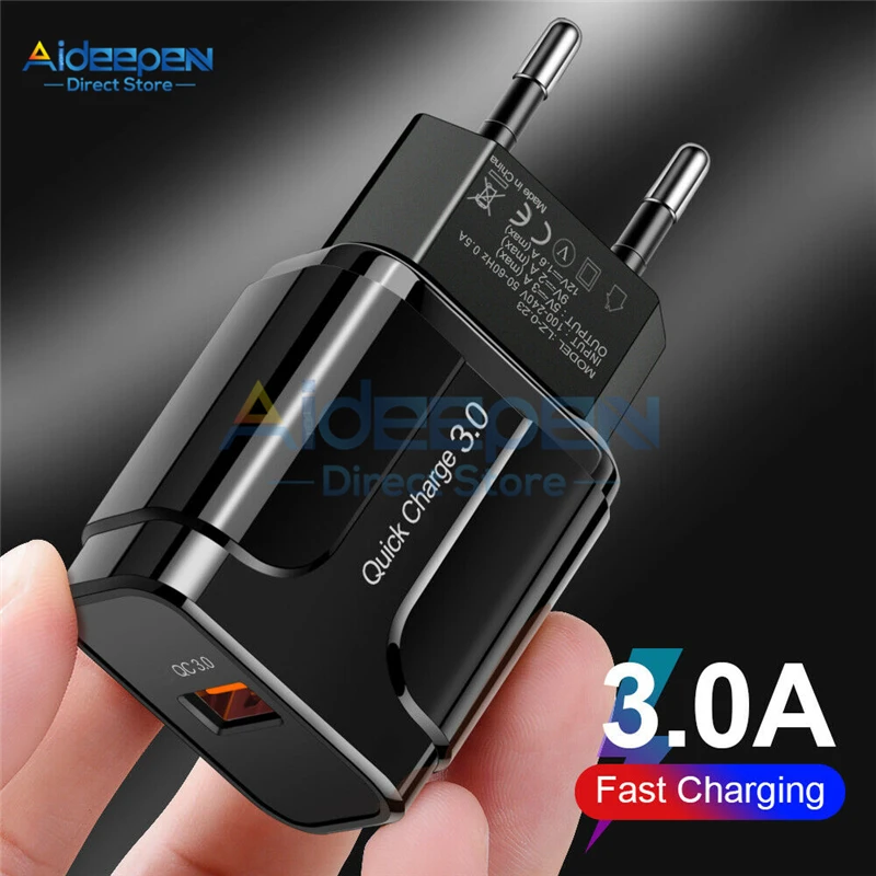 Настенный USB адаптер для быстрой зарядки 5 В 3 А 18 Вт QC3.0 EU/US iPhone Samsung Xiaomi