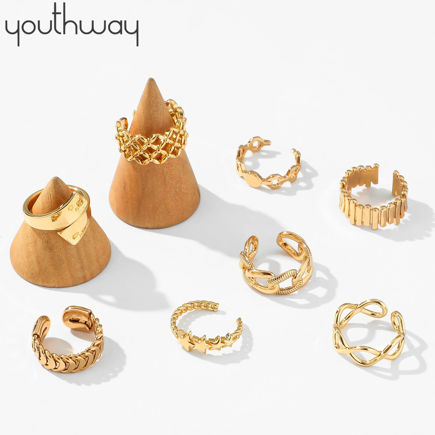 Женское кольцо с геометрическим узором INS золотистого цвета из латуни вечерние